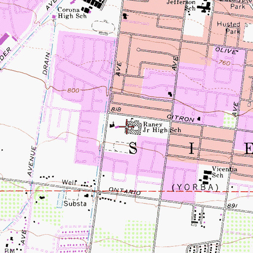 Topographic Map of Raney Intermediate School, CA