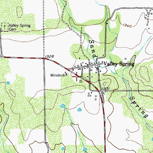 Topographic Map of Valley Spring Post Office, TX