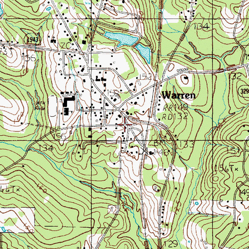 Topographic Map of Warren Post Office, TX