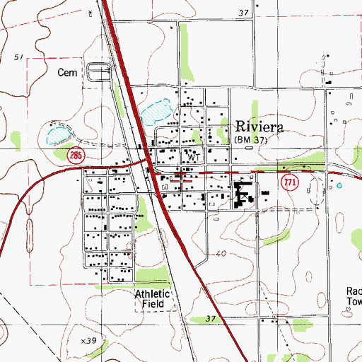 Topographic Map of Riviera Post Office, TX