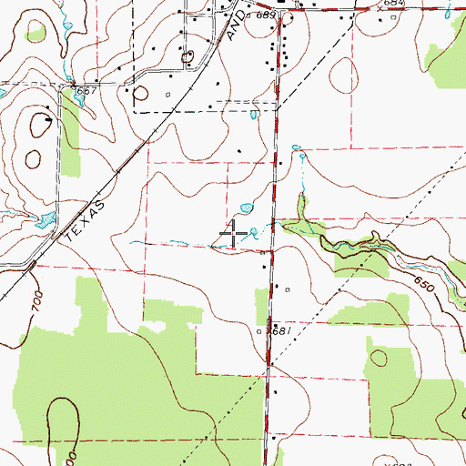 Topographic Map of Aubrey Post Office, TX