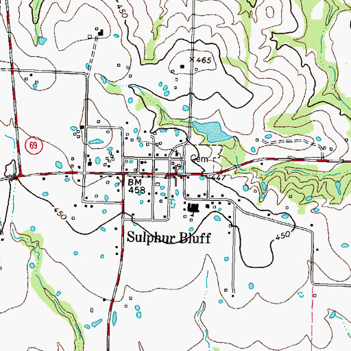 Topographic Map of Sulphur Bluff Post Office, TX