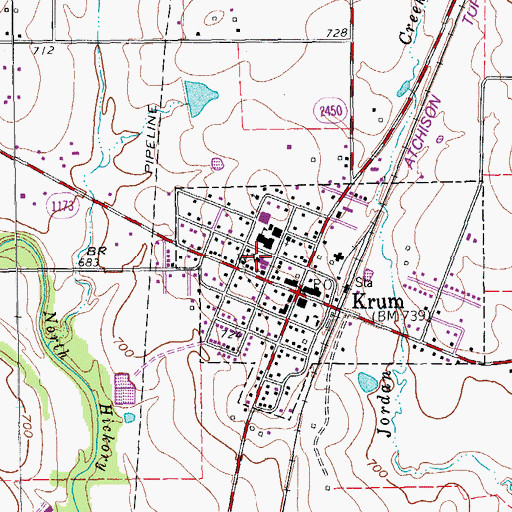 Topographic Map of Krum Post Office, TX
