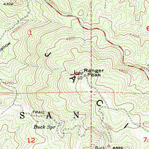 Topographic Map of Ranger Peak, CA