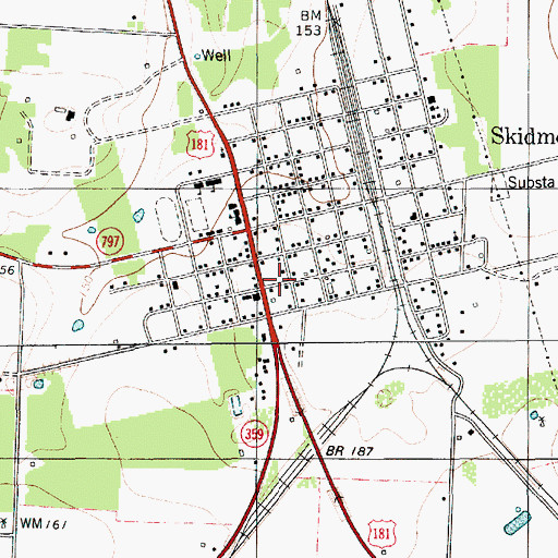 Topographic Map of Skidmore Post Office, TX
