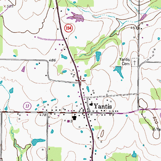 Topographic Map of Yantis Post Office, TX