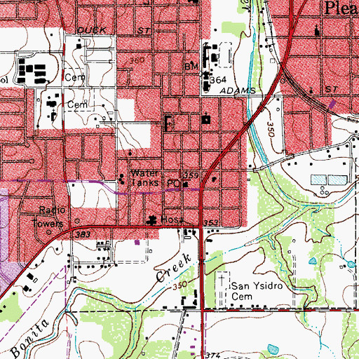 Topographic Map of Pleasanton Post Office, TX