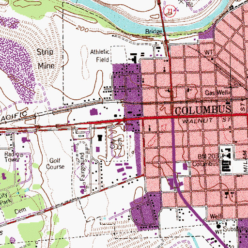 Topographic Map of Columbus Post Office, TX
