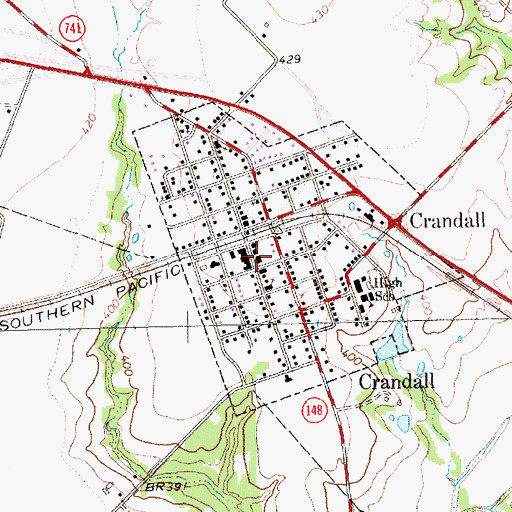 Topographic Map of Crandall Post Office, TX