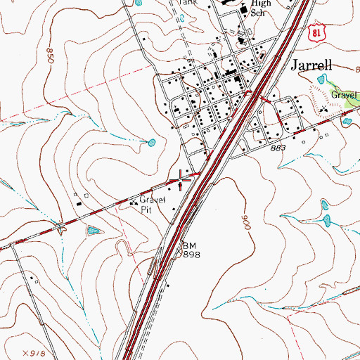 Topographic Map of Jarrell Post Office, TX