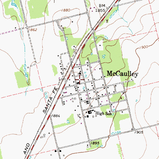 Topographic Map of McCaulley Post Office, TX