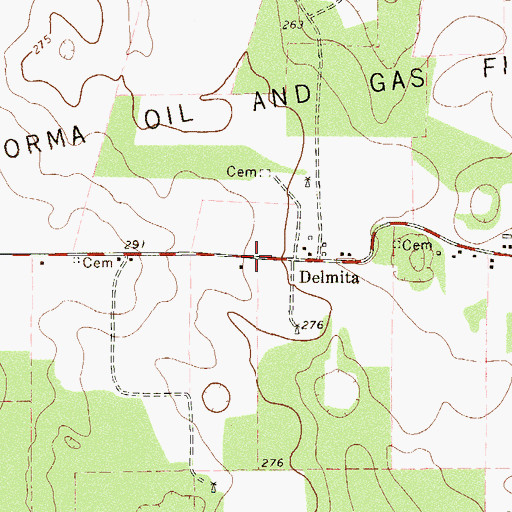 Topographic Map of Delmita Post Office, TX