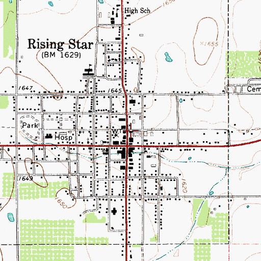 Topographic Map of Rising Star Post Office, TX
