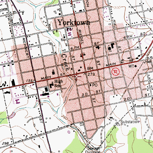Topographic Map of Yorktown Post Office, TX