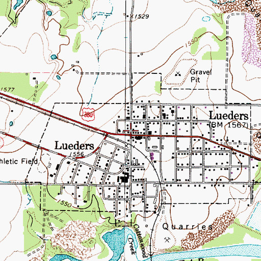 Topographic Map of Lueders Post Office, TX