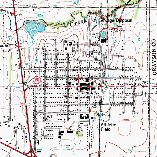 Topographic Map of Whitewright Post Office, TX