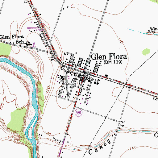 Topographic Map of Glen Flora Post Office, TX