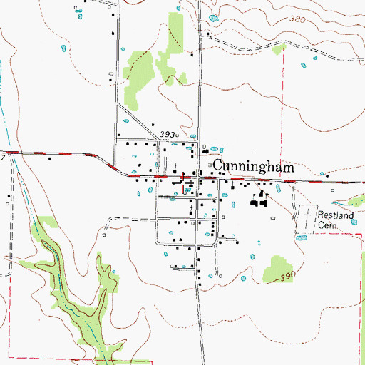 Topographic Map of Cunningham Post Office, TX