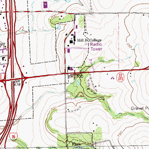 Topographic Map of Kurten Post Office, TX