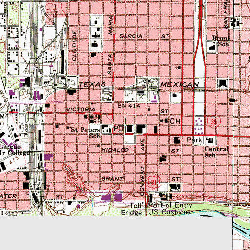 Topographic Map of El Centro Post Office, TX