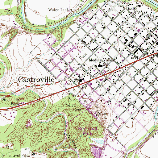 Topographic Map of Castroville Post Office, TX