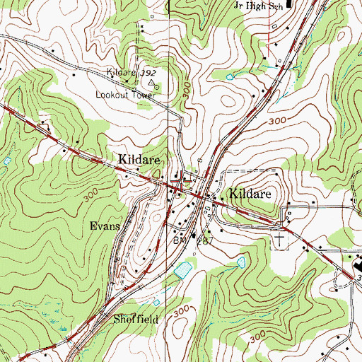 Topographic Map of Kildare Post Office, TX