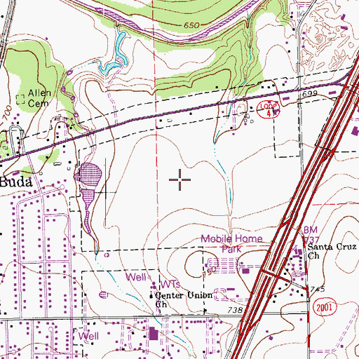 Topographic Map of Buda Post Office, TX