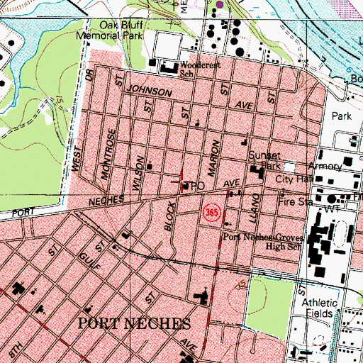 Topographic Map of Port Neches Post Office, TX