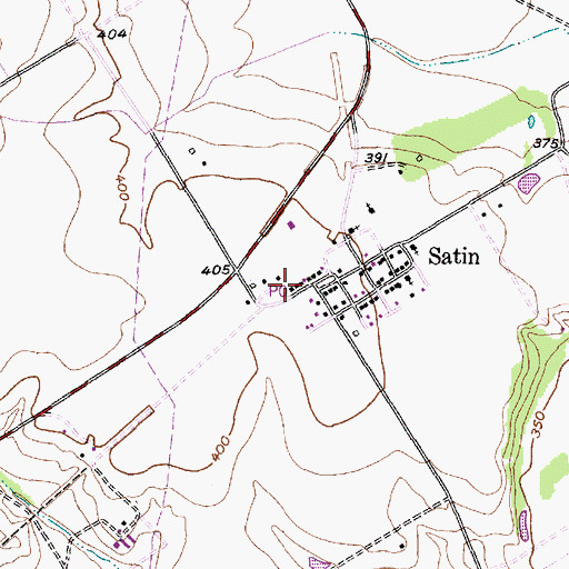 Topographic Map of Satin Post Office, TX