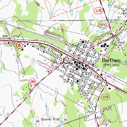 Topographic Map of Bertram Post Office, TX