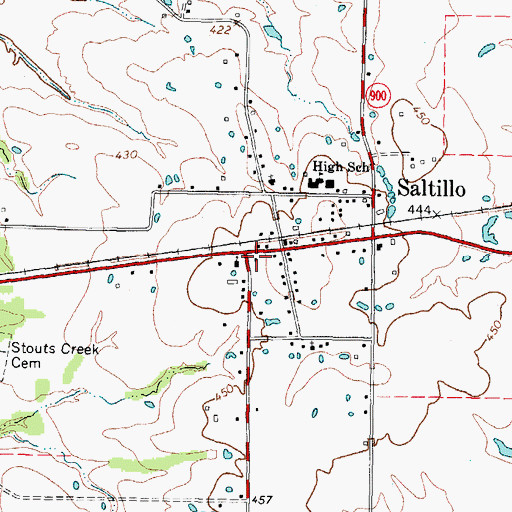 Topographic Map of Saltillo Post Office, TX
