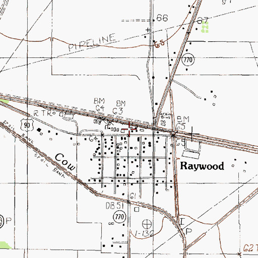 Topographic Map of Raywood Post Office, TX