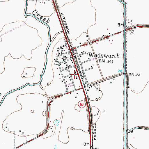 Topographic Map of Wadsworth Post Office, TX