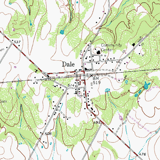 Topographic Map of Dale Post Office, TX