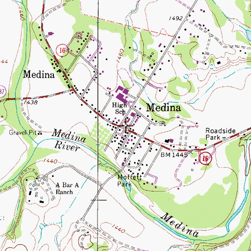Topographic Map of Medina Post Office, TX
