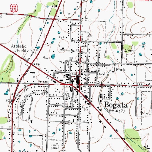 Topographic Map of Bogata Post Office, TX