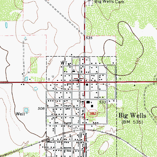 Topographic Map of Big Wells Post Office, TX
