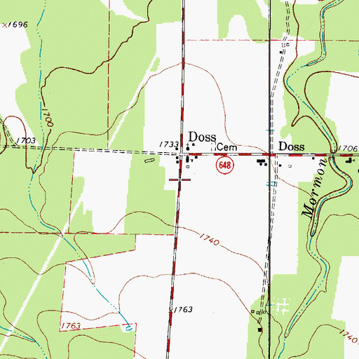 Topographic Map of Doss Post Office, TX