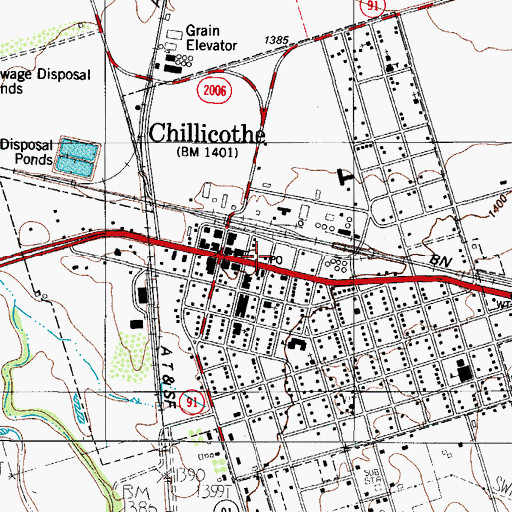 Topographic Map of Chillicothe Post Office, TX