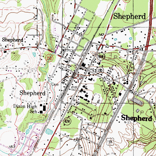 Topographic Map of Shepherd Post Office, TX