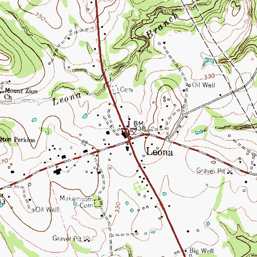 Topographic Map of Leona Post Office, TX