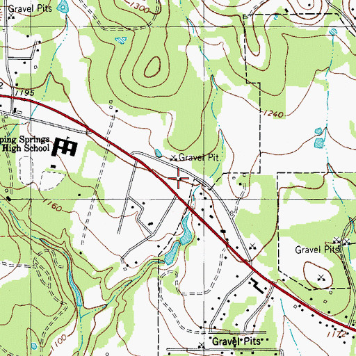 Topographic Map of Dripping Springs Post Office, TX
