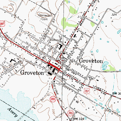 Topographic Map of Groveton Post Office, TX