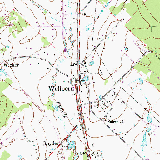 Topographic Map of Wellborn Post Office, TX