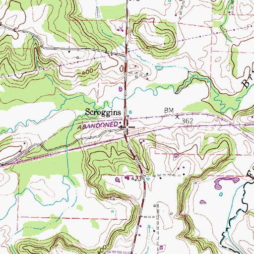 Topographic Map of Scroggins Post Office, TX