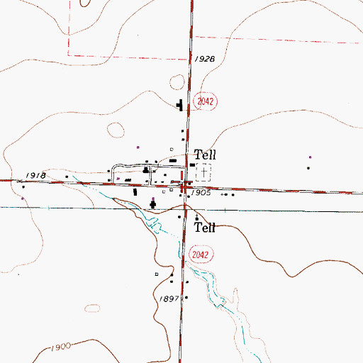 Topographic Map of Tell Post Office, TX