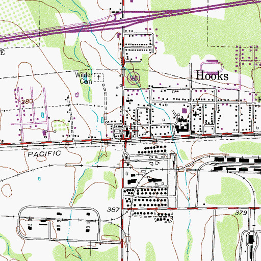 Topographic Map of Hooks Post Office, TX