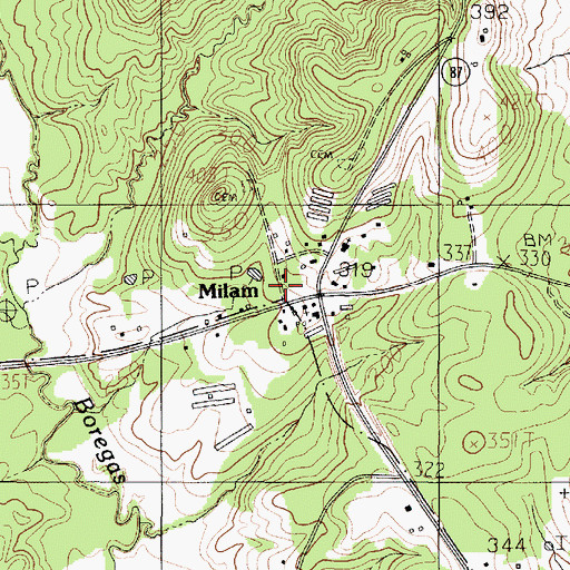 Topographic Map of Milam Post Office, TX