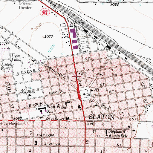 Topographic Map of Slaton Post Office, TX