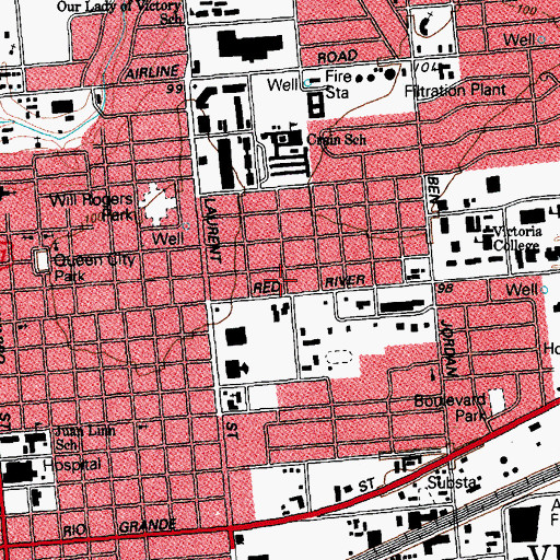 Topographic Map of Victoria Post Office, TX